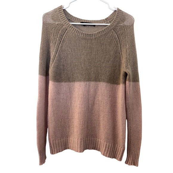 360 Cashmere Sweaters - 360‎ Cashmere Womens Colorblock Sweater Taupe Pink 100% Cashmere Small Relaxed